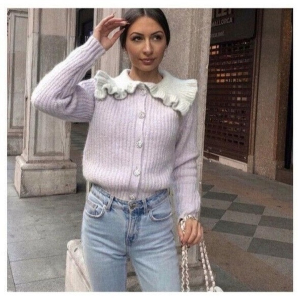 Zara Light Purple Ruffled Cardigan Bloggers Favorite
